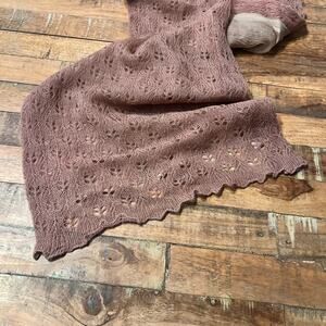 Scarf Cashmere 12 x 47" Open-Knit Dusty Rose With Lettuce Hem Silk Lined